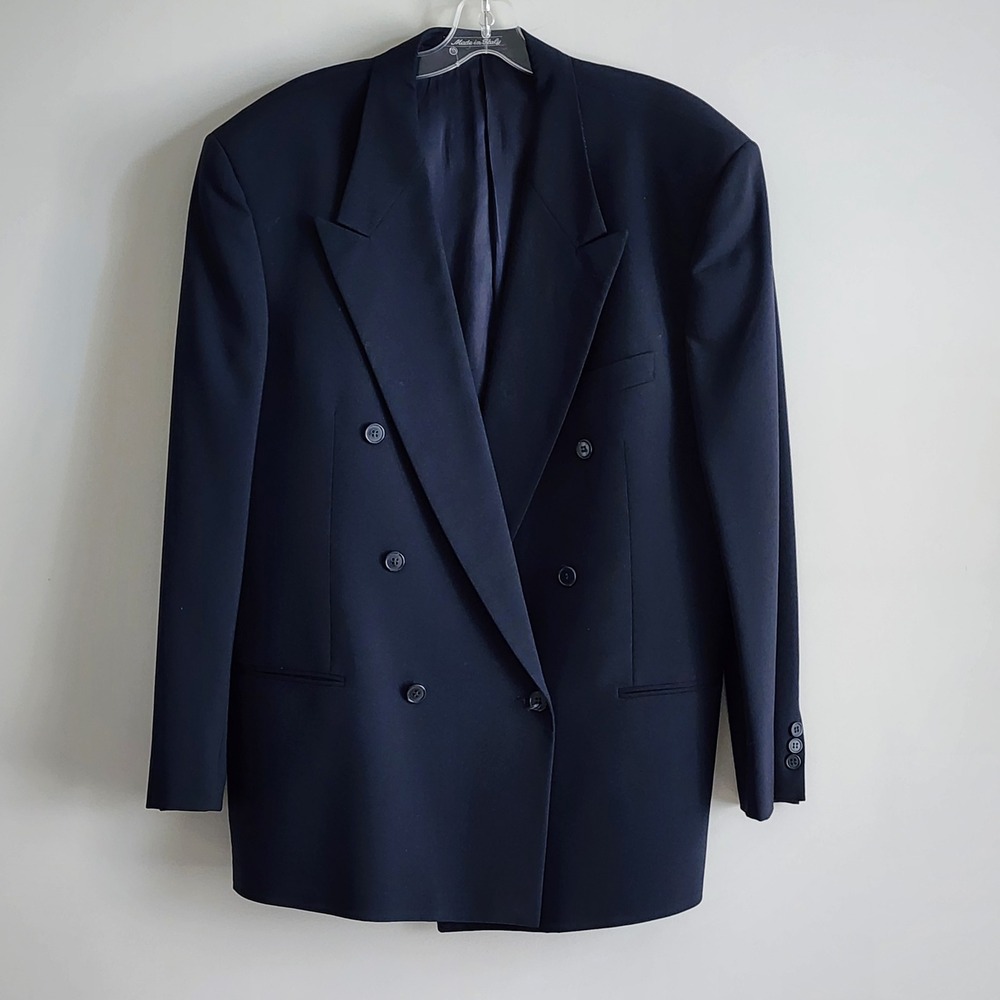 Holt Renfrew Double Breasted Blazer Mens 42R Dark Grey Wool Italy Luxury Formal